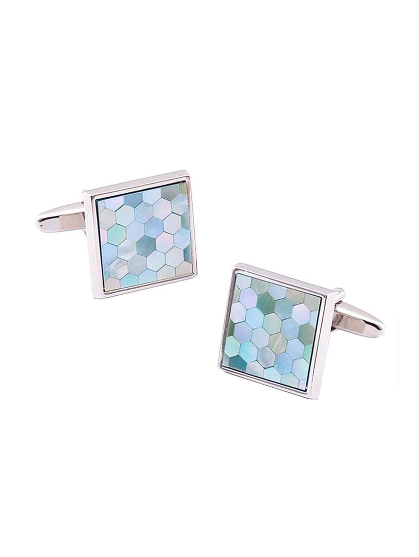blue, silver metal cufflinks