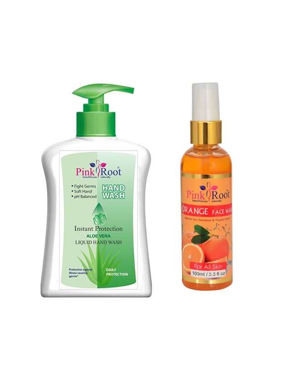 pink root aloe vera hand wash 200ml with orange face wash 100ml (pack of 2)