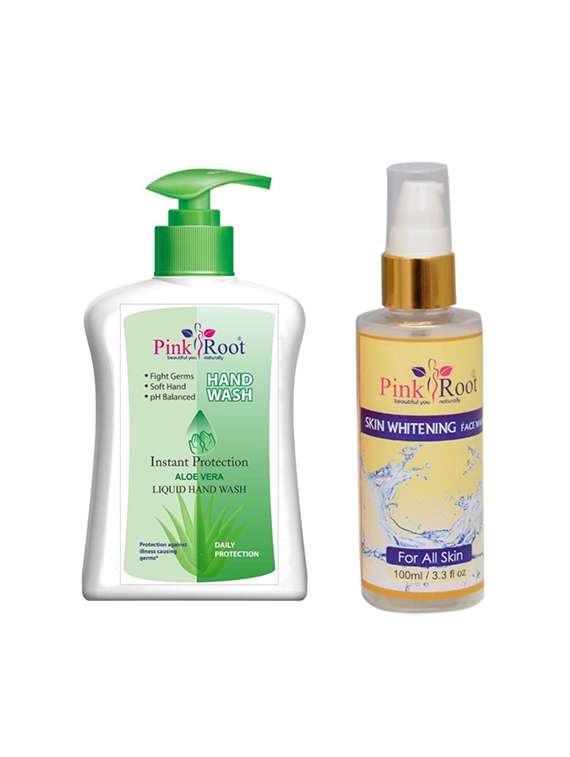 pink root aloe vera hand wash 200ml with skin whitening face wash 100ml (pack of 2)