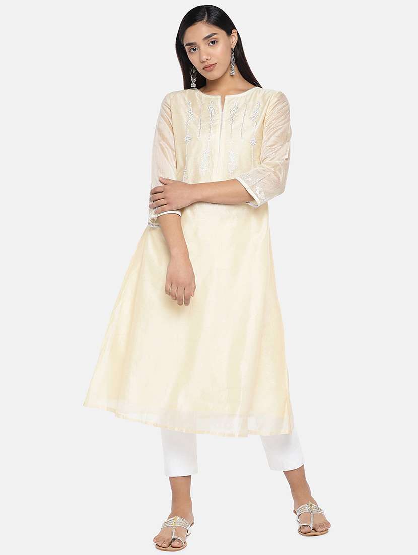 embroidered chanderi a-line kurta