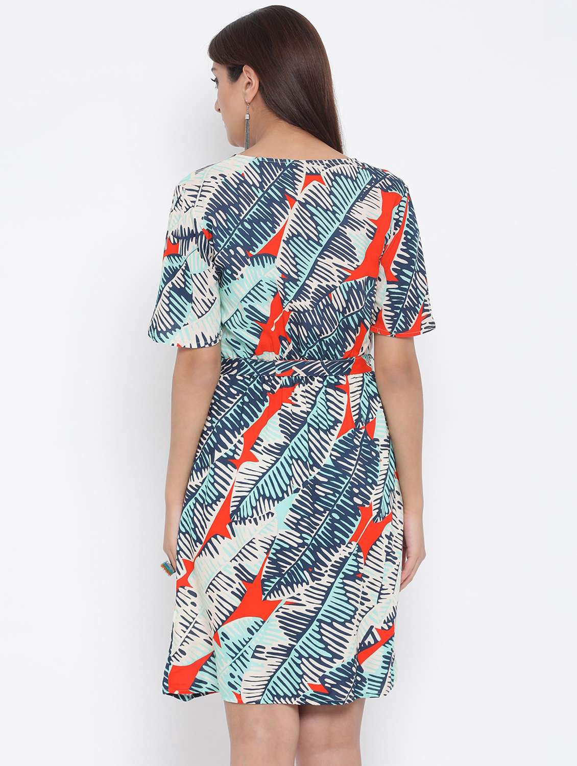 tie front printed a-line dress - 17074085 - Standard Image - 2