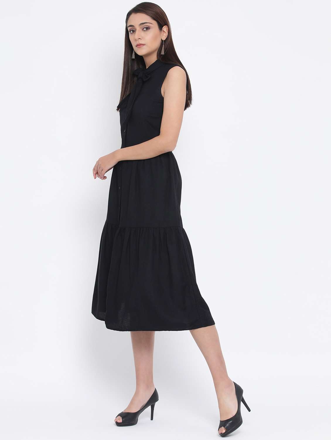 tie up neck button-up a-line dress - 17074092 - Standard Image - 2