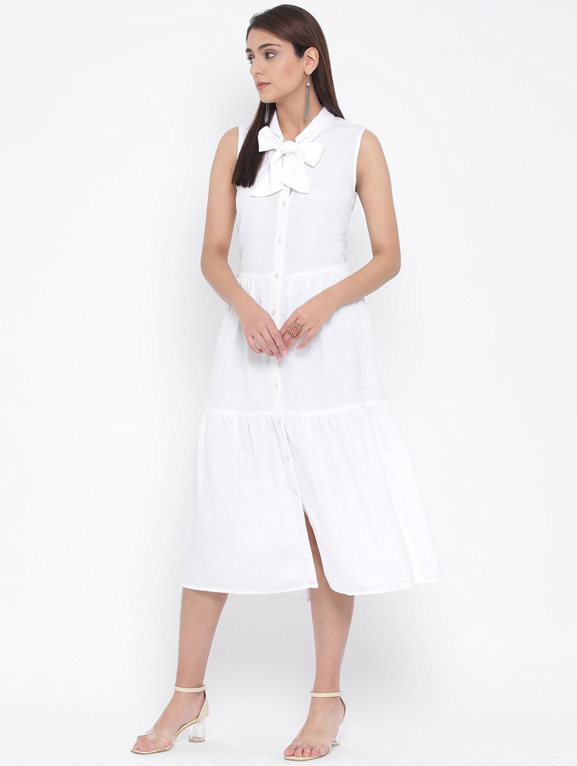 tie up neck button-up a-line dress - 17074093 - Standard Image - 2