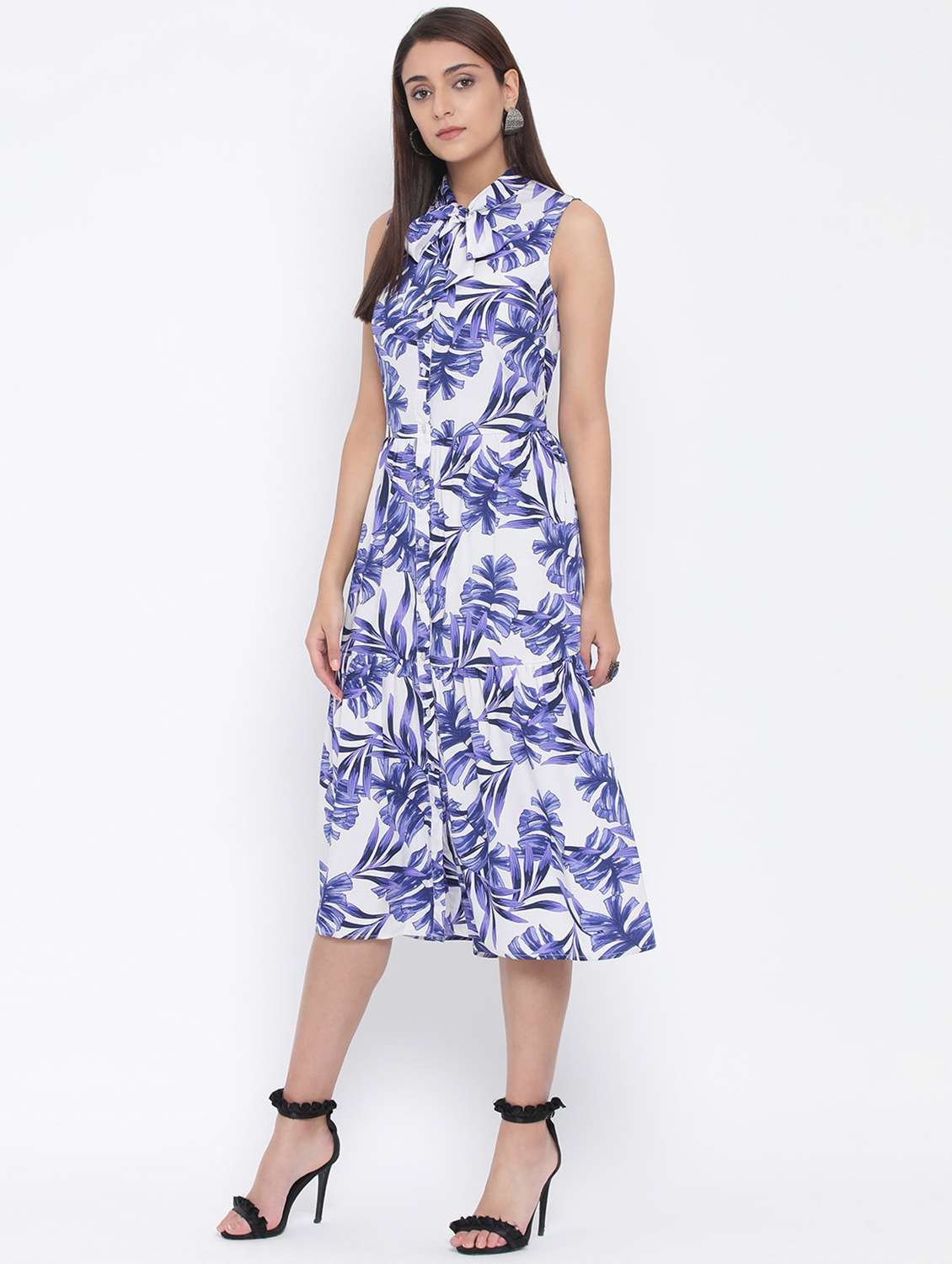 tie up neck tropical print a-line dress  - 17074094 -  Standard Image - 2