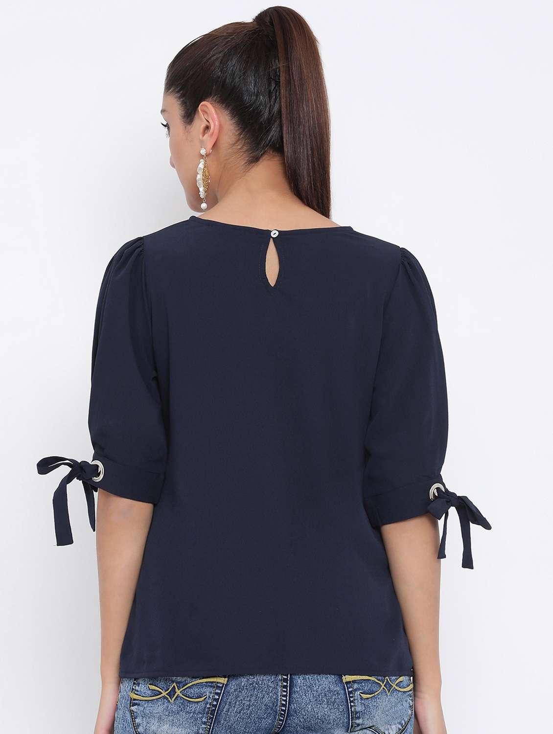 eyelet knot sleeves solid top - 17074113 - Standard Image - 2