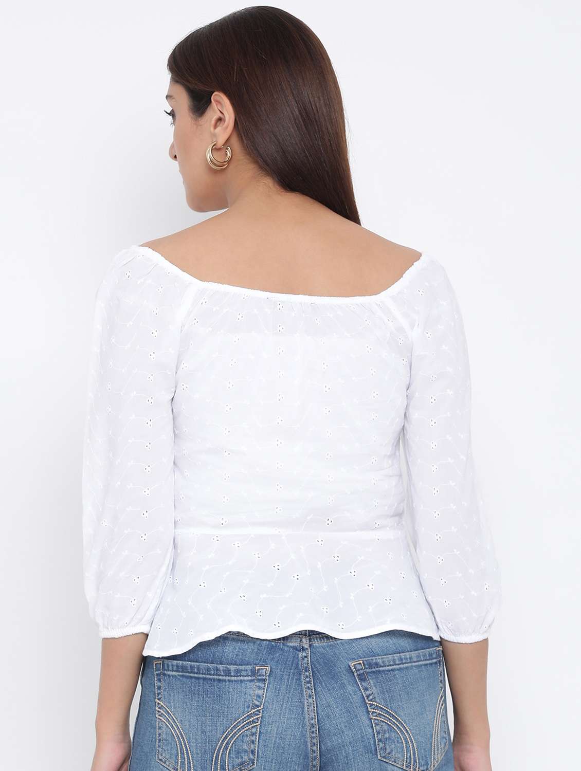 boat neck schiffli peplum top - 17074134 - Standard Image - 2