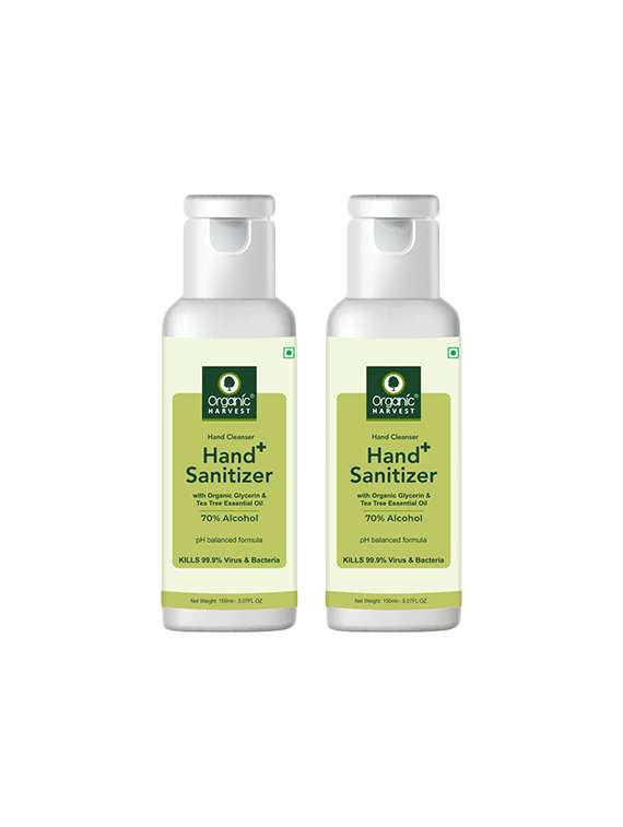 organic harvest instant anti - bacterial gel hand sanitizer with tea tree essential oil, 70% alcohol, 150 ml (pack of 2)