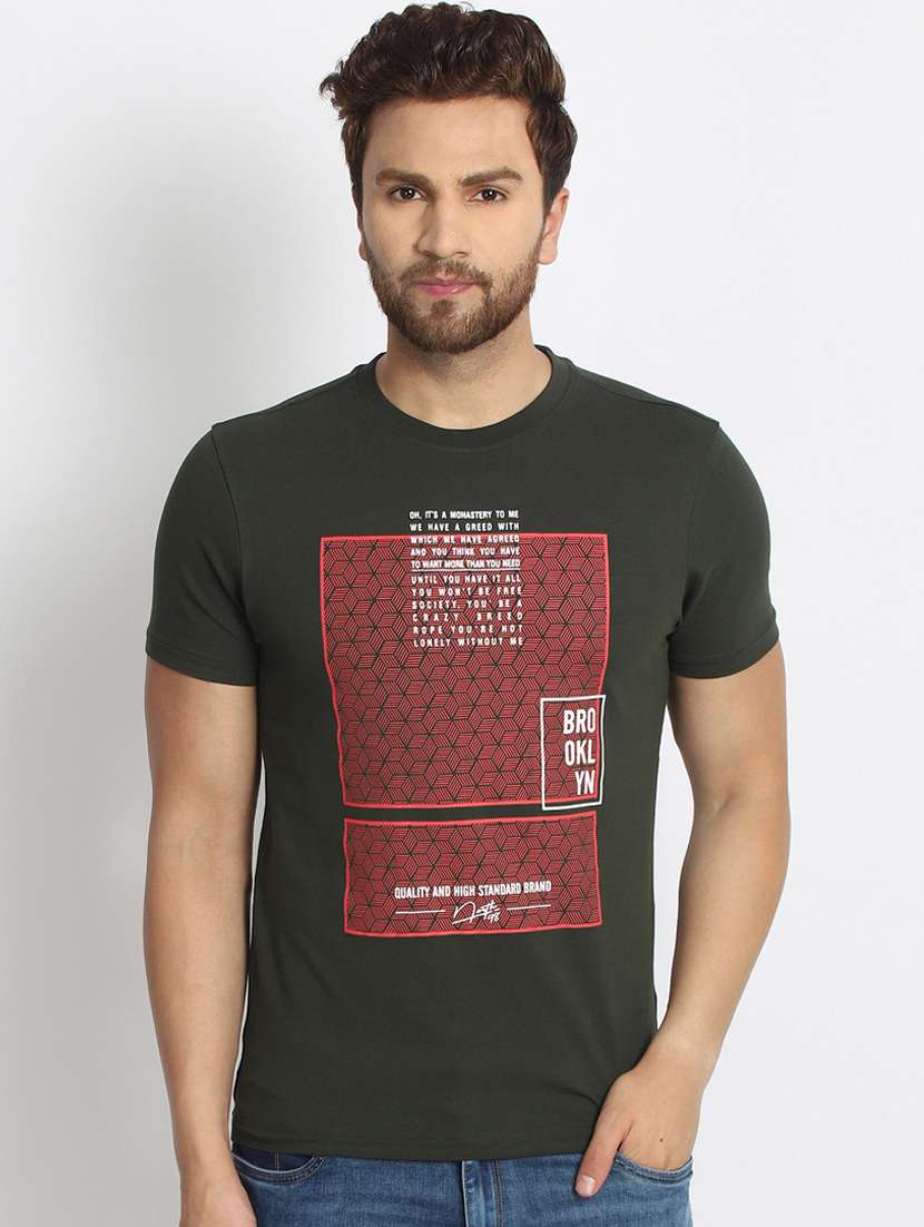 olive green chest print t-shirt