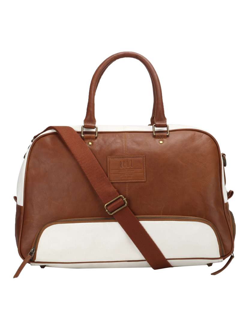 brown leather dufflebag