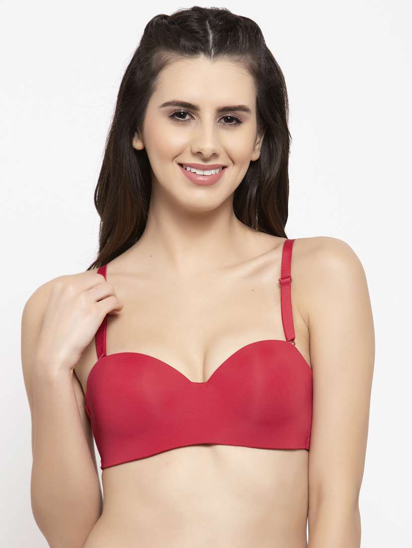 red polyester balconette bra