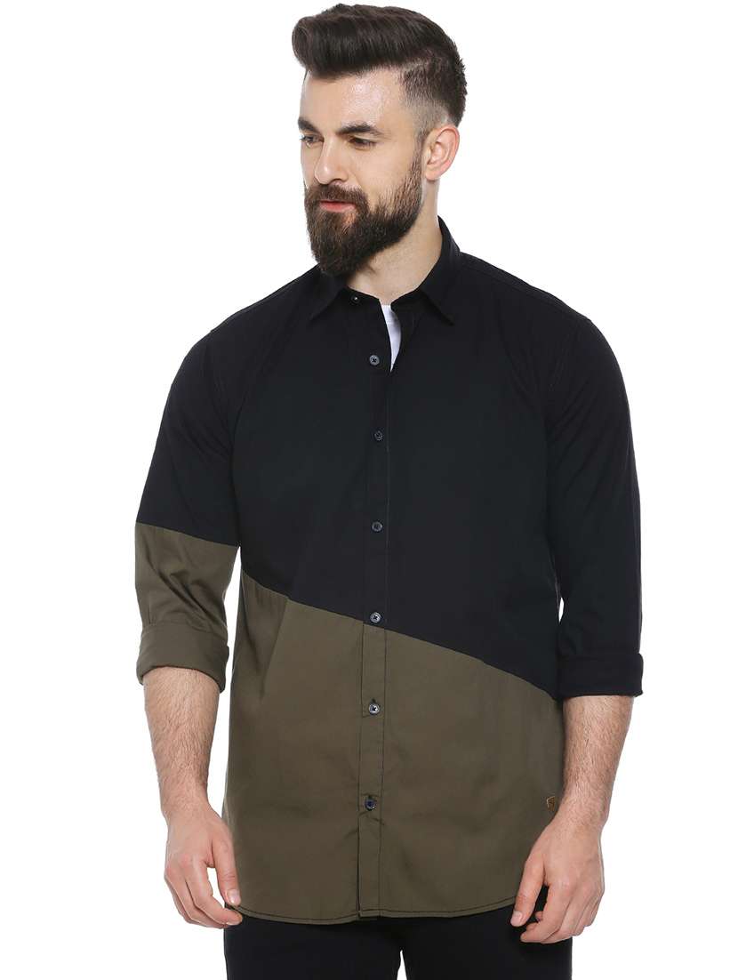 mens color block casual shirt