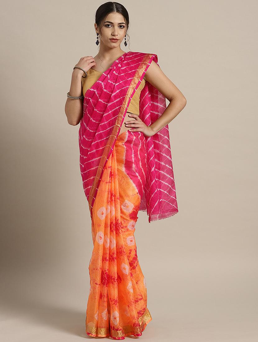 women's tie & dye pink colored saree with blouse - 17087813 -  Zoom Image - 0
