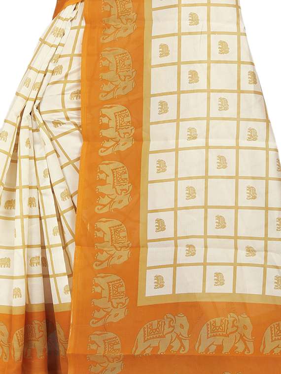 women's checks yellow colored saree with blouse - 17087871 - Standard Image - 2