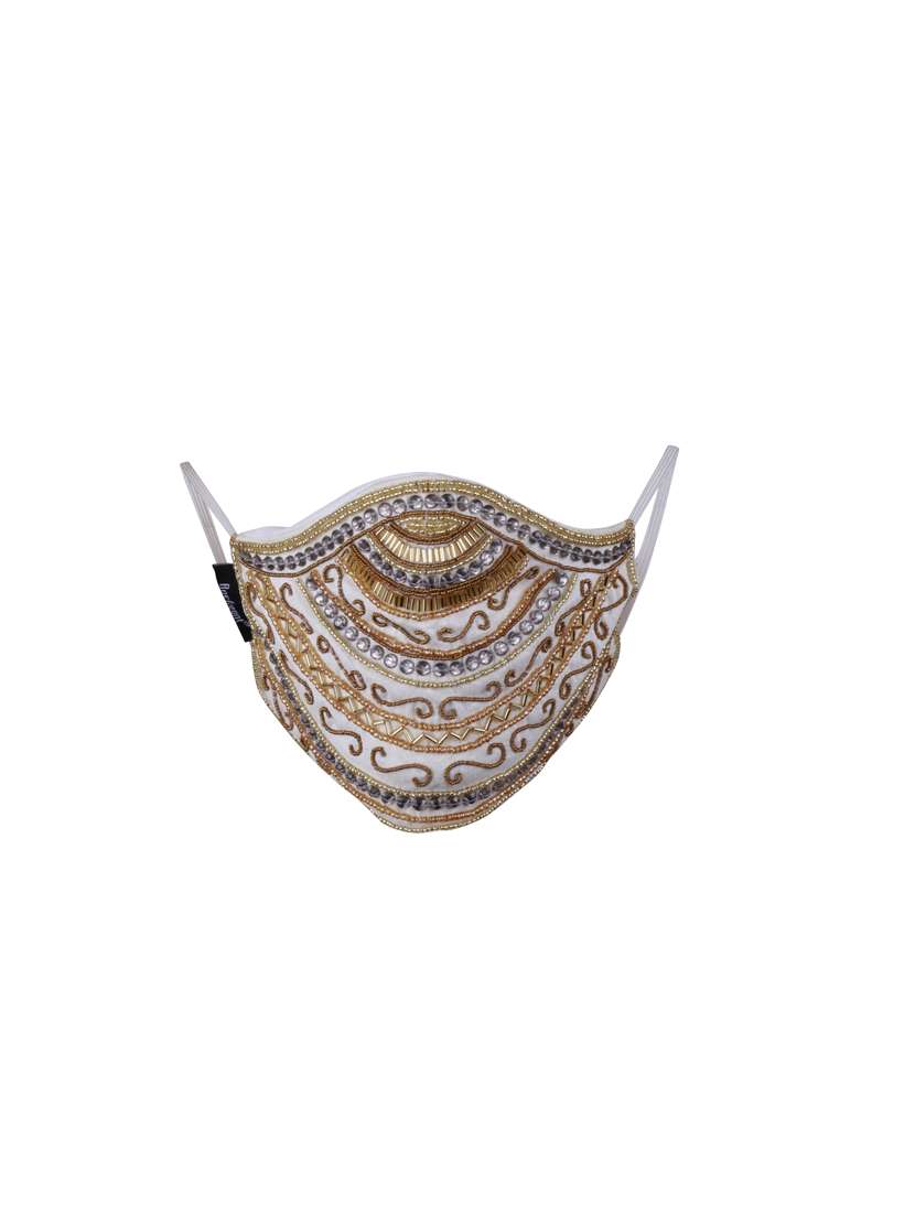 white 3 layer filteration  outer layermade from art silk fabric. inner made poly cotton which is extra soft and dries fast. middle 3rd of micro fabric for an stage filtration. decorative women mask - 17088265 -  Standard Image - 2