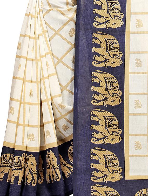 checkered printed saree with blouse - 17088932 - Standard Image - 2