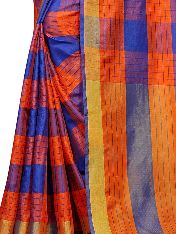 checkered printed saree with blouse - 17088955 - Standard Image - 2