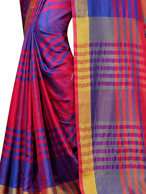 checkered printed saree with blouse - 17088958 - Standard Image - 2