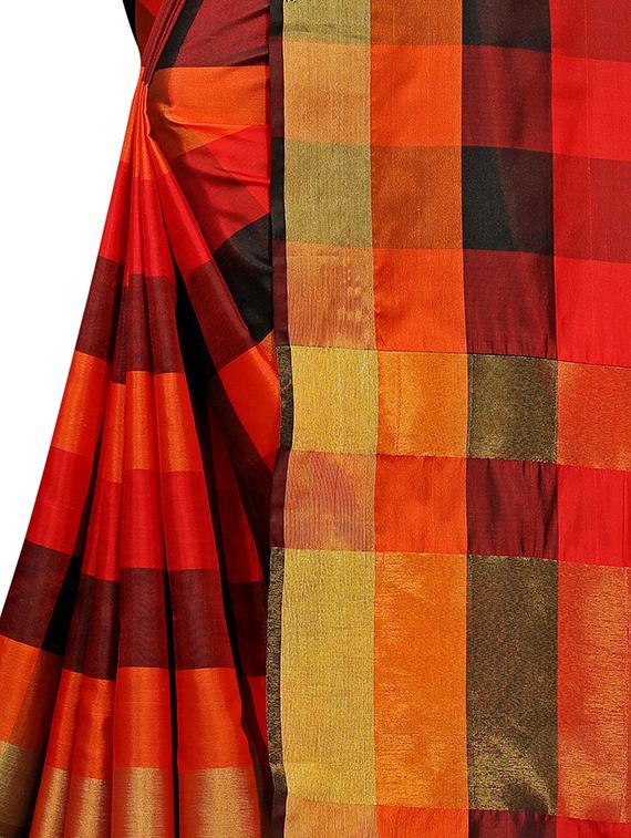 checkered printed saree with blouse - 17088962 - Standard Image - 2