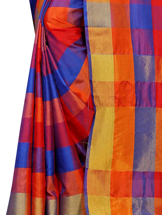 checkered printed saree with blouse - 17088964 - Standard Image - 2