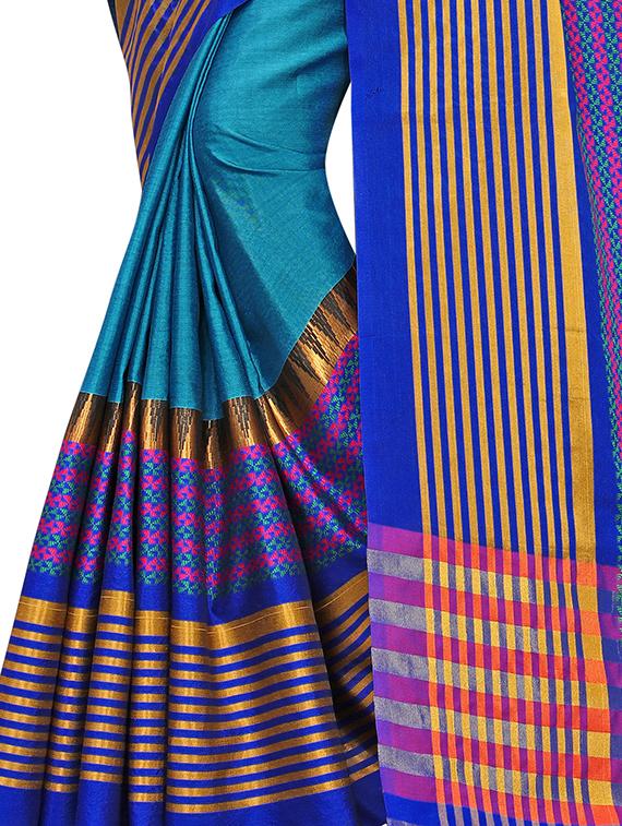 solid bordered saree with blouse - 17088968 - Standard Image - 2