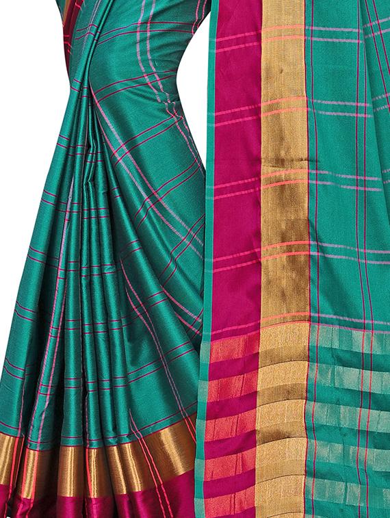 checkered printed saree with blouse - 17088971 - Standard Image - 2