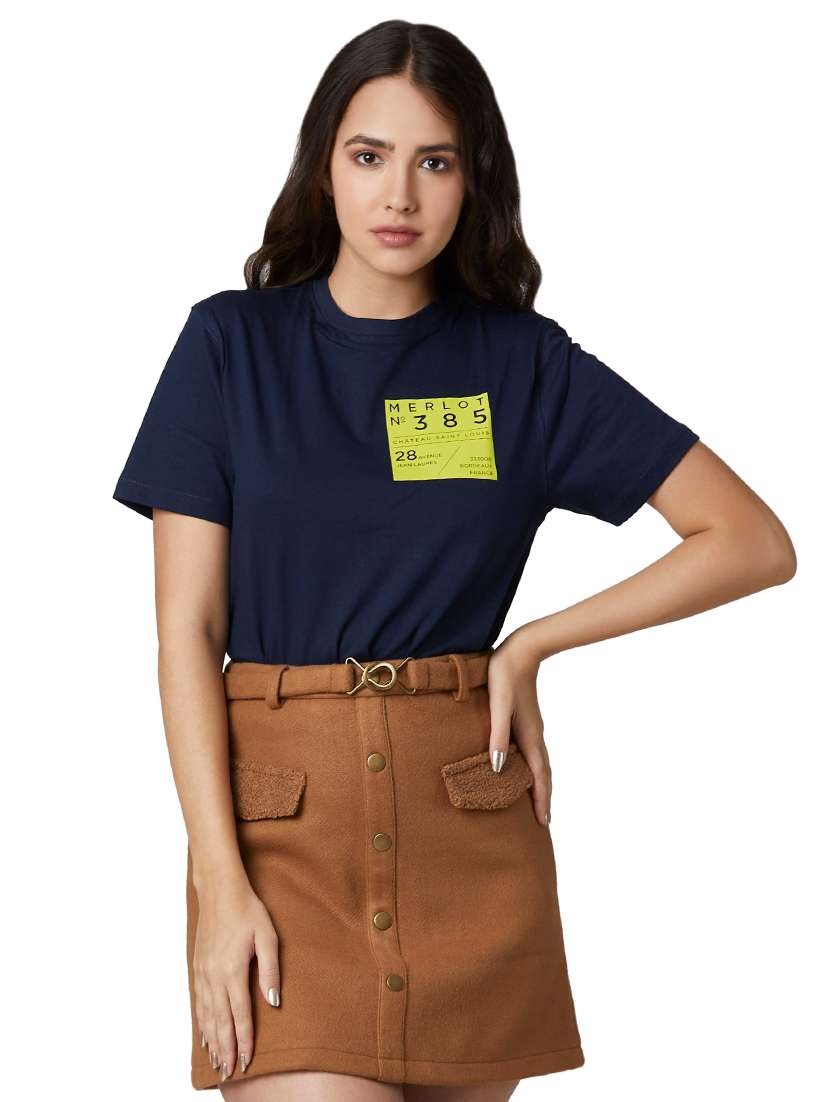 women's placement print round neck t-shirt