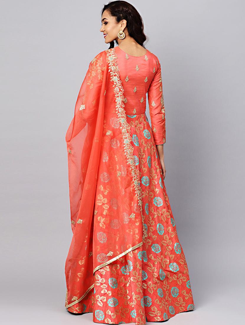 floral silk blend flared gown - 17089678 - Standard Image - 2