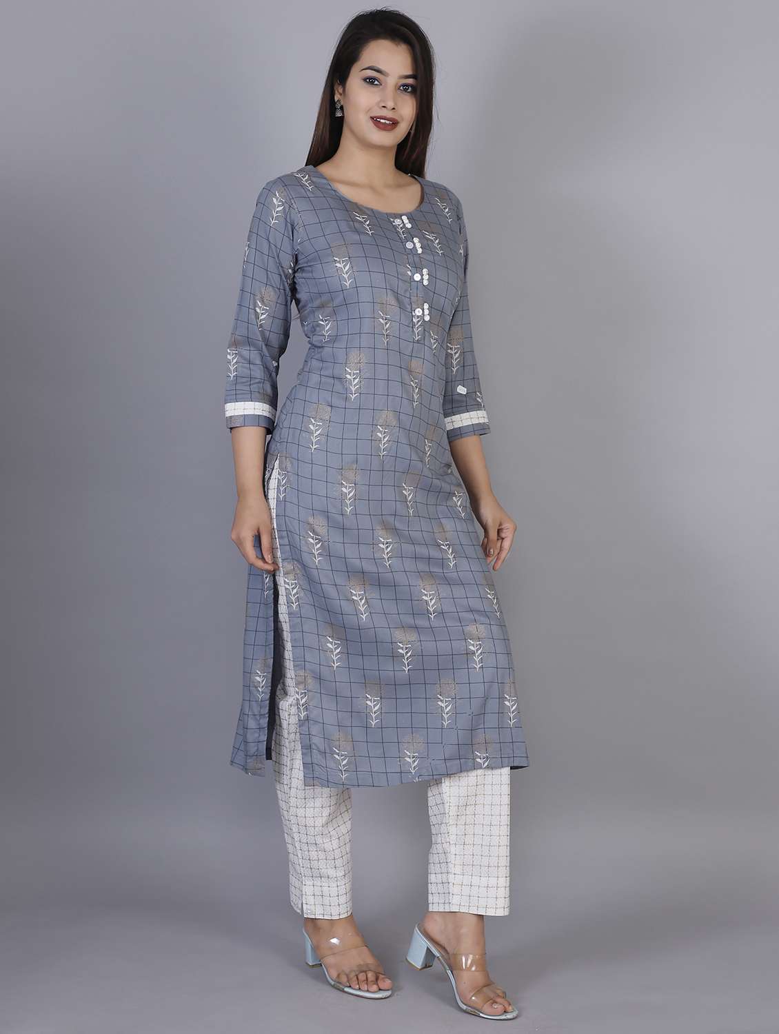 checkered kurta pant set