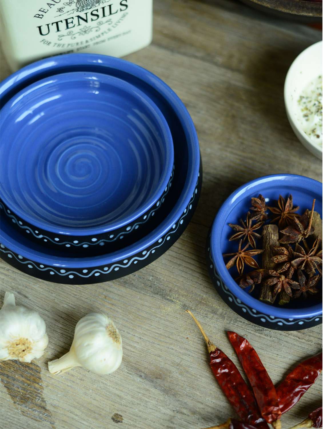 urli serving bowls - set of 3 - blue and black
