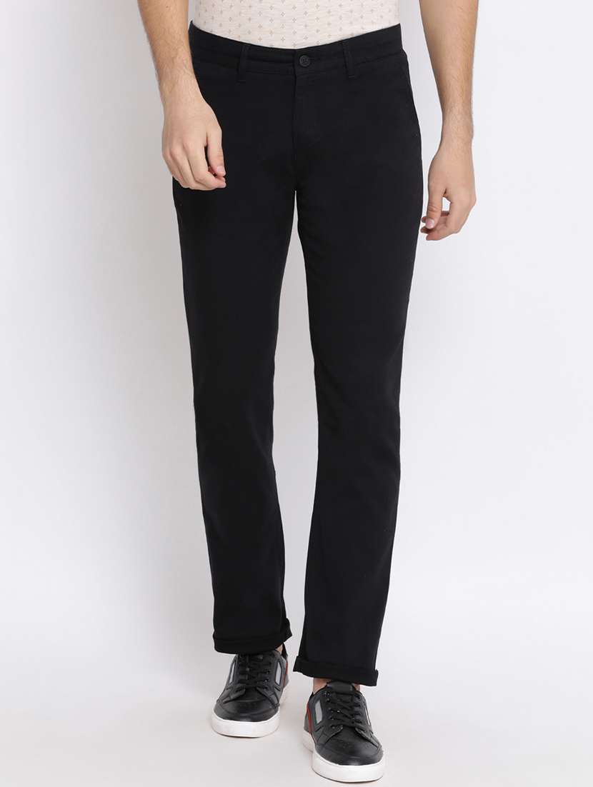 black solid flat front casual trouser