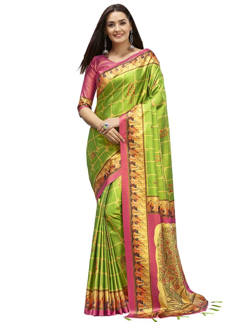 checkered woven saree with blouse