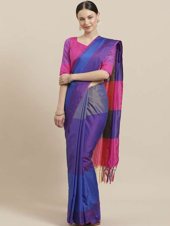 color block woven saree with blouse