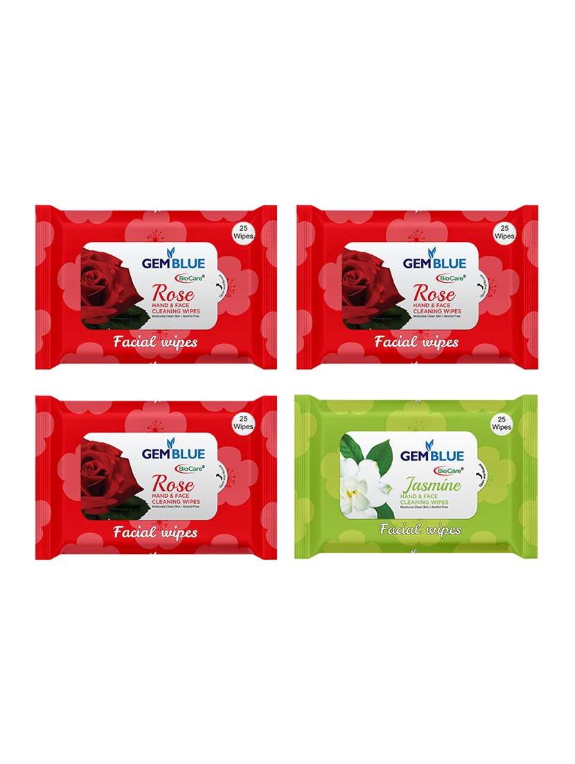 Gemblue Biocare Rose +Rose +Rose +Jasmine  Facial Wipes Pack Of 4