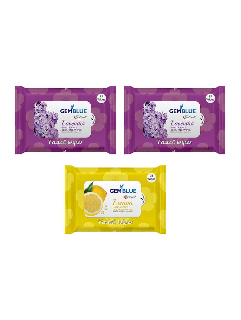Gemblue Biocare Lavender + Lavender + Lemon Facial Wipes Pack Of 3