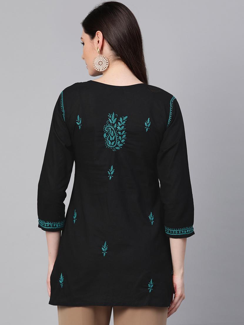 hand-embroidered black chikankari kurti - 17094441 - Standard Image - 2