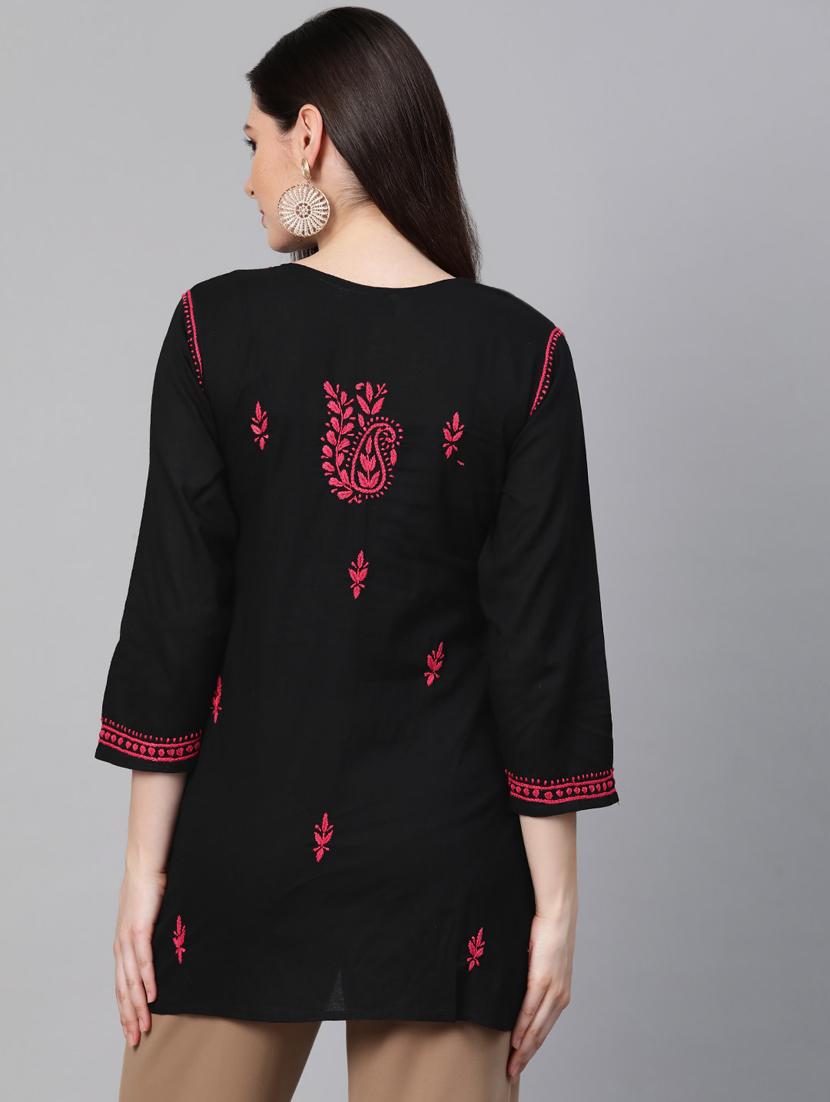 women chikankari straight short kurti - 17094443 - Standard Image - 2