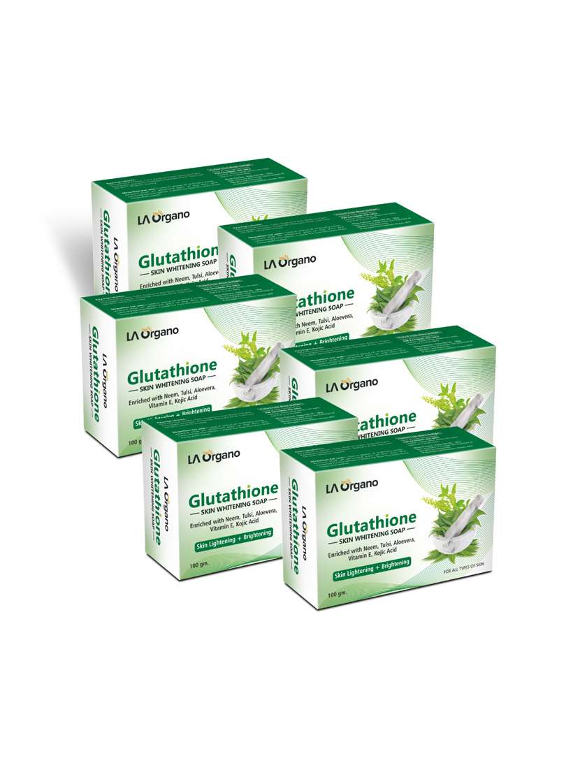 la organo glutathione neem & tulsi skin lightening & brightening soap for all skin type (100gm) pack of 6