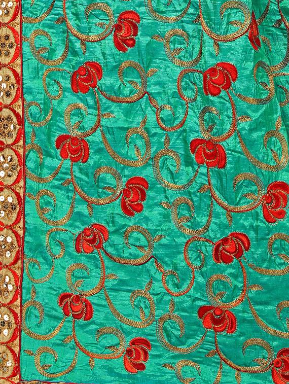 turquoise silk blend embroidered saree with blouse - 17100496 - Standard Image - 2