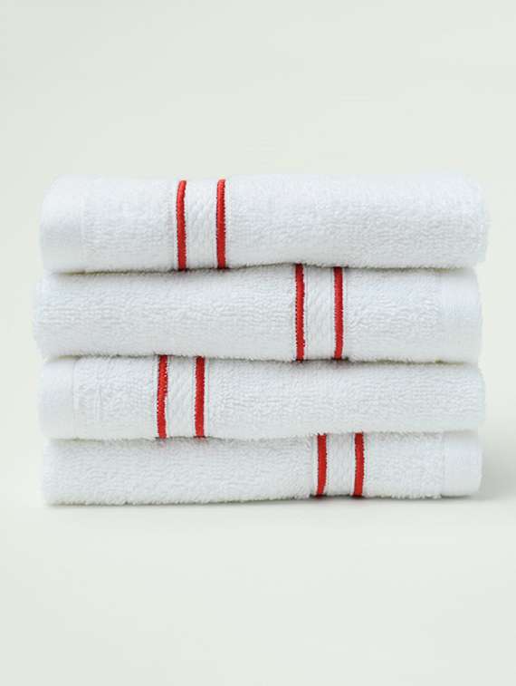 red cording white face towels