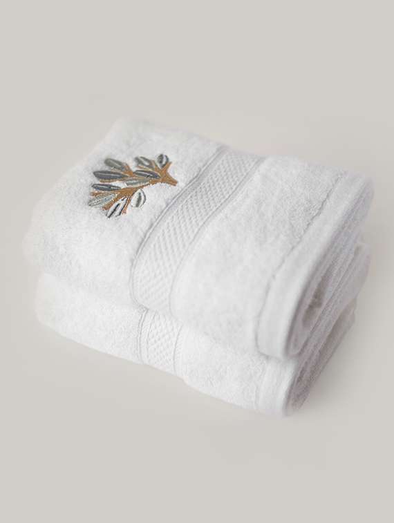 gondi tree embroidered white hand towels