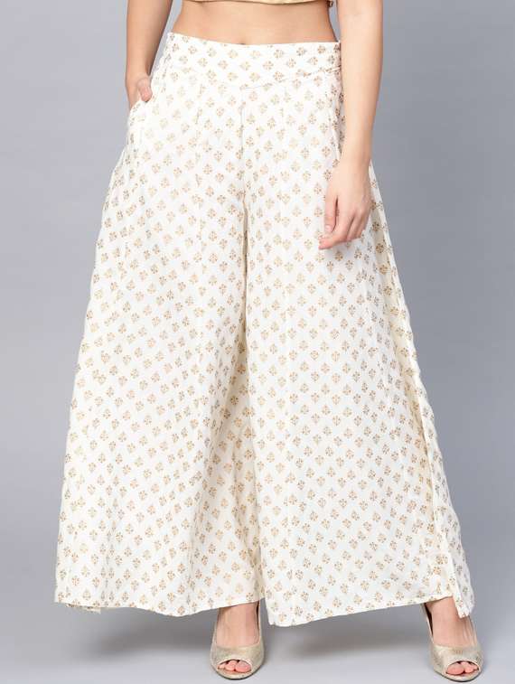 off-white foil printed flared palazzo