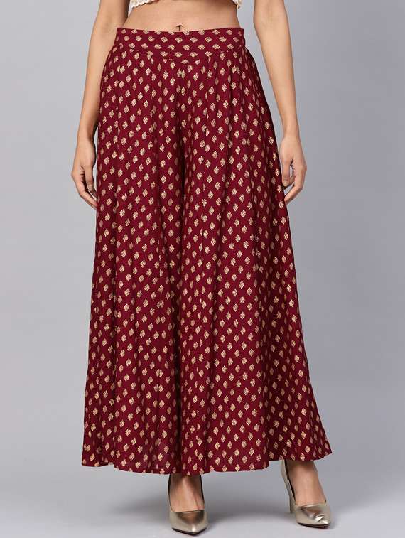 gold print flared palazzo