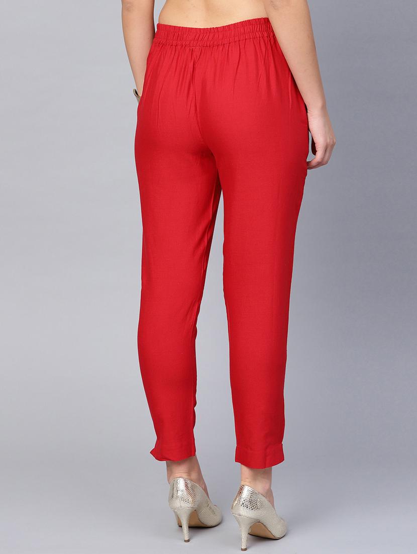 red cotton straight tapered pant - 17101889 - Standard Image - 2