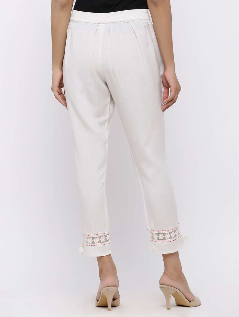 white rayon straight tapered pant - 17101892 -  Standard Image - 2