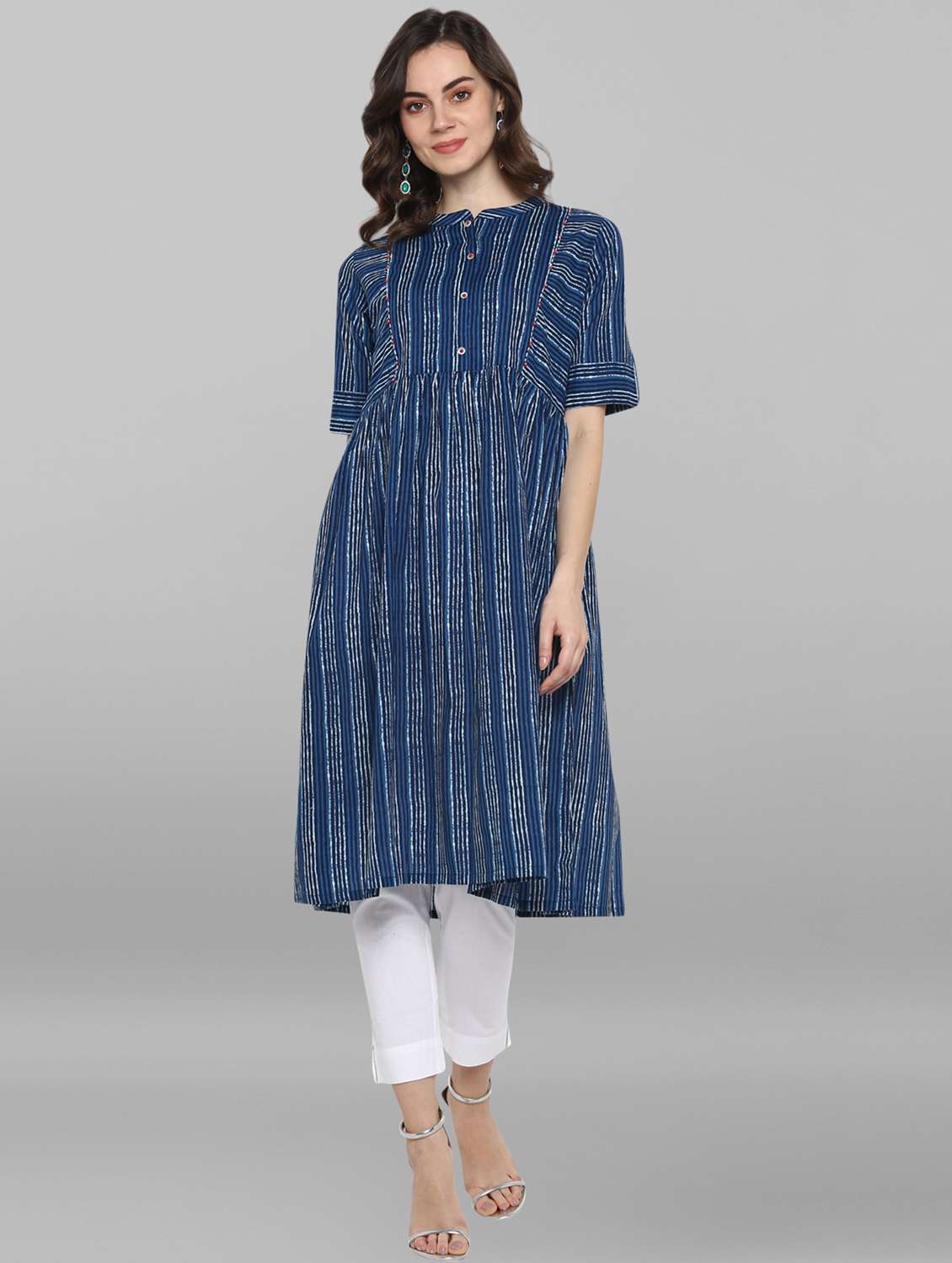 indigo striped flared kurta