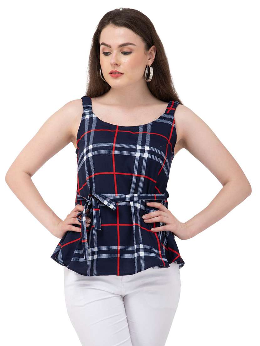 tie front checkered peplum top