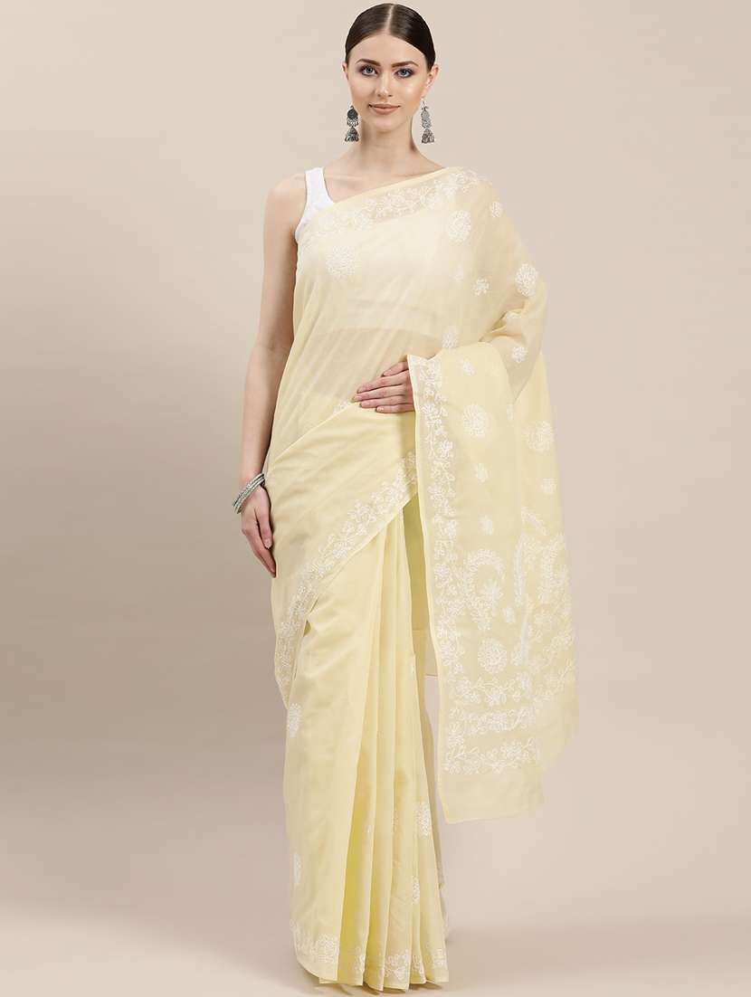 solid chikankari saree with blouse