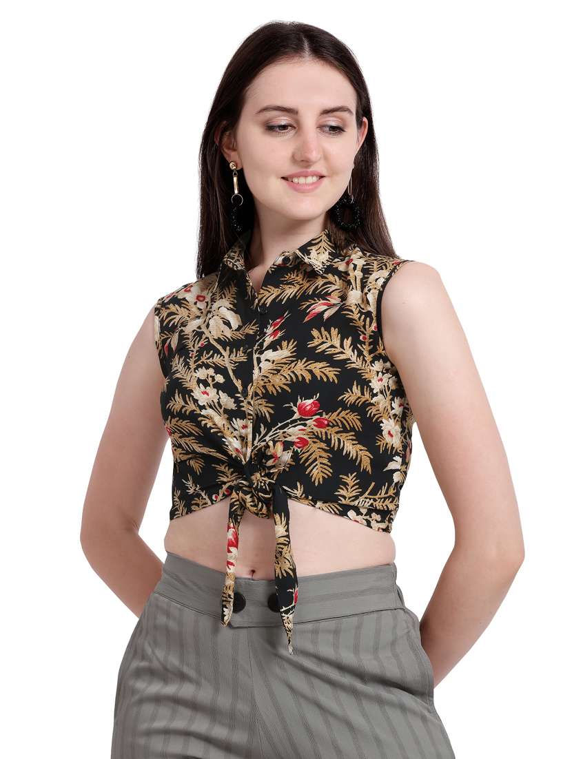 tie front printed crop top 