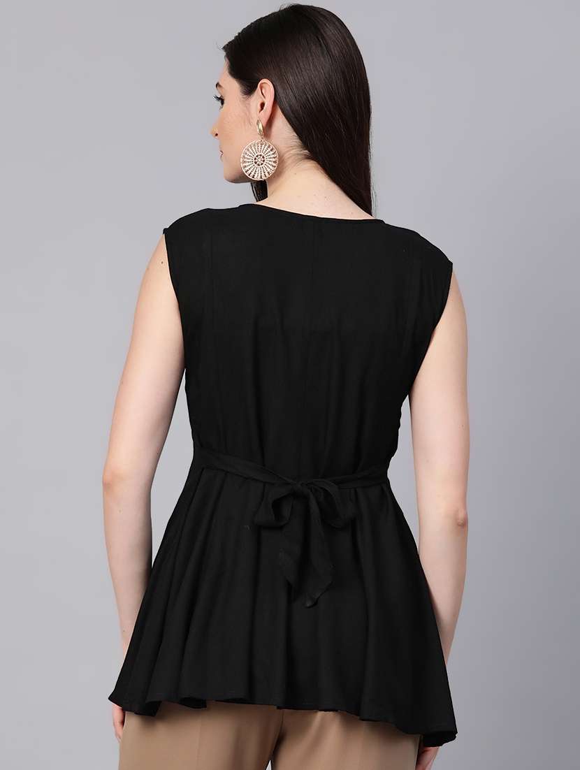 ada hand-embroidered black chikankari a-line top - 17113558 -  Standard Image - 2