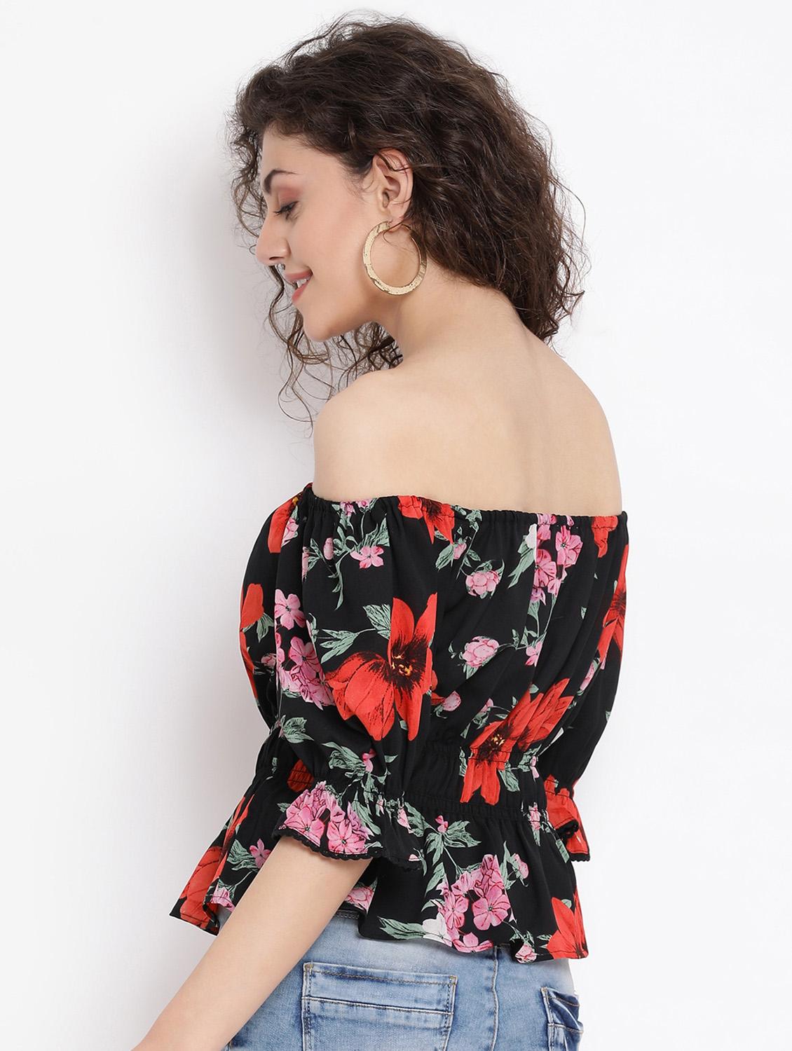 off shoulder floral top - 17116494 - Standard Image - 2